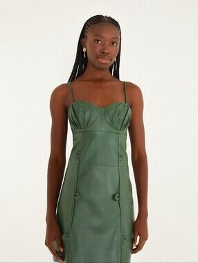 NWT FARM Rio Green 3D Flower Leather Mini Dress Size Large